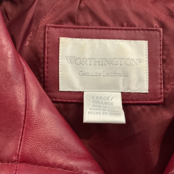 VTG Worthington L Red Lambskin Leather Jacket Full Zip Retro Barbiecore Classic - Picture 7 of 11